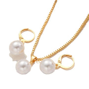 3 Pcs Round Pearl Jewelry Set Of Earring Pendant Necklace For Women Exquisite Fashion Rhinestone Double Wedding Jewelry Set Gift Ewkiki