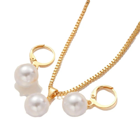 3 Pcs Round Pearl Jewelry Set Of Earring Pendant Necklace For Women Exquisite Fashion Rhinestone Double Wedding Jewelry Set Gift Ewkiki