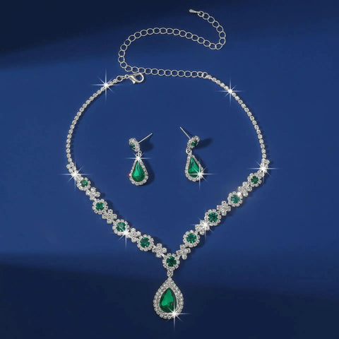 2pcs/set Jewelry Sets Women Elegant Waterdrop Rhinestone Pendant Necklace stud Earrings Wedding Dress Bridal Jewelry Set Ewkiki