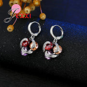 Colorful Crystal Jewelry Set for Female Girls 925 Sterling Silver Pendant Necklaces Earrings Set Women Wedding Accessorie Ewkiki