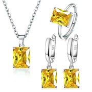 925 Sterling Silver Elegant Jewelry Sets Ring Earrings Necklace For Women Rectangle Geometry Zircon Wedding Accessories Ewkiki
