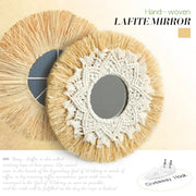 Boho Home Decoration Straw Hand-woven Mirror Wall Decoration Home Decoration Mirrors Bedroom  Macrame Wall Hanging - Ewkiki