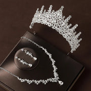 Bridal Wedding Jewelry 4-piece Set, Alloy Crystal Crown&Crystal Necklace&Earrings Women's Classic Wedding Tiaras Ewkiki