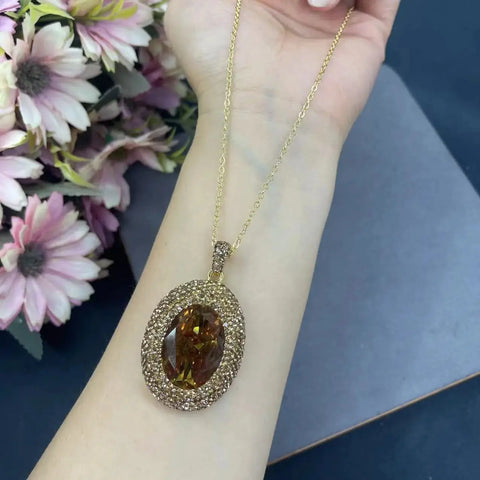 one set jewelry women's baroque and oval zircon brown RING/bracelet/pendant necklace earrings Ewkiki
