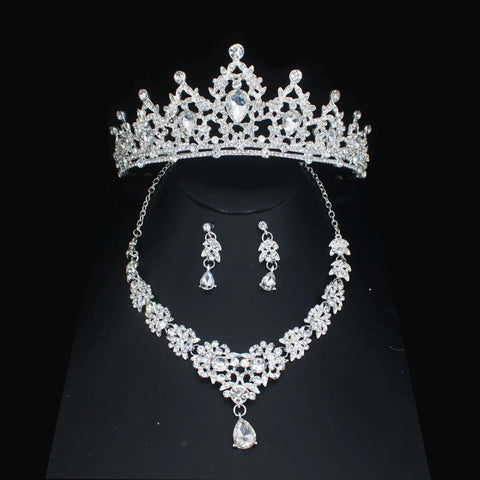 Luxury Bridal Jewelry Sets Women/Girl Gold Color Tiara/Crown Earrings Choker Necklace Bride Jewelry Set Ewkiki