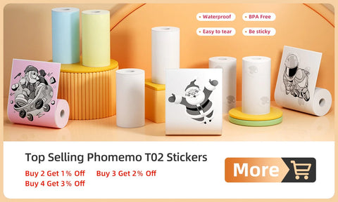 Phomemo T02 Portable Mini Wireless Thermal Pocket Printer Self-adhesive Stickers Use for DIY,Journal Sticker impresora portátil Ewkiki