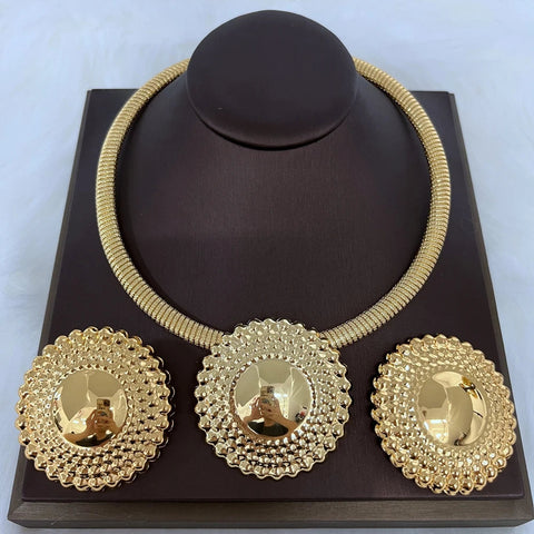 Dubai Jewelry Set for Women Round Beads Pendant Necklace and Earrings Gold Plated Jewelry for Weddings Bride Accessory Gift Ewkiki