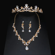 Luxury Bridal Jewelry Sets Women/Girl Gold Color Tiara/Crown Earrings Choker Necklace Bride Jewelry Set Ewkiki