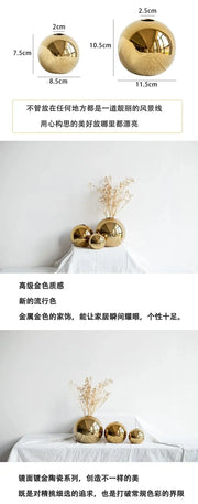 Plating Golden Ball Ceramic Vase Ornaments Crafts Art Hydroponic VasesFlower Pot  Home Decoration Ornament Gift Home Decoration - Ewkiki