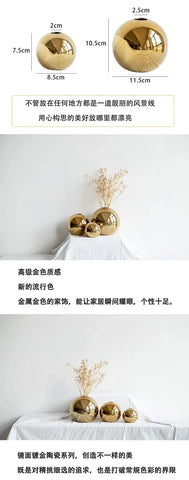 Plating Golden Ball Ceramic Vase Ornaments Crafts Art Hydroponic VasesFlower Pot  Home Decoration Ornament Gift Home Decoration - Ewkiki