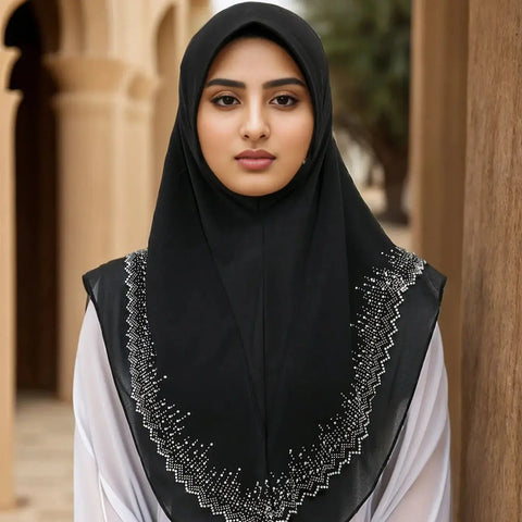 Luxury Ramadan Diamonds Chiffon Hijab Instant Hijab Women Muslim Scarf With Rhinestone Heavy Quality Headscarf Wraps Party Hijab Ewkiki