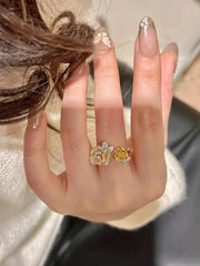 Romantic Sparkling Yellow Rose flower jewelry sets Luxury Exquisite Wedding Engagement inlay Diamond Bracelet Necklace Ring Ewkiki