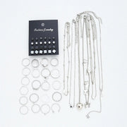 51 Pcs/Set Silver Color Chic Jewelry Set For Women Fashion Butterfly Heart Pearl Necklaces, Earrings, Rings, Match Daily Outfits Ewkiki