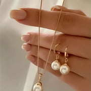 3 Pcs Round Pearl Jewelry Set Of Earring Pendant Necklace For Women Exquisite Fashion Rhinestone Double Wedding Jewelry Set Gift Ewkiki