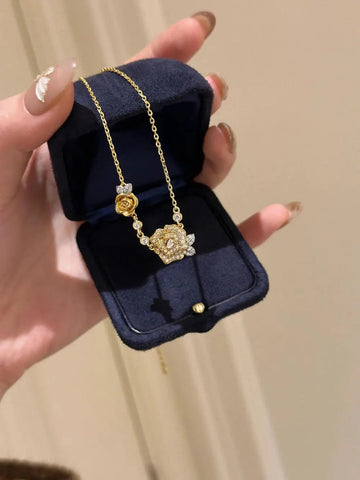 Romantic Sparkling Yellow Rose flower jewelry sets Luxury Exquisite Wedding Engagement inlay Diamond Bracelet Necklace Ring Ewkiki