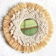 Boho Home Decoration Straw Hand-woven Mirror Wall Decoration Home Decoration Mirrors Bedroom  Macrame Wall Hanging - Ewkiki