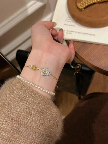 Romantic Sparkling Yellow Rose flower jewelry sets Luxury Exquisite Wedding Engagement inlay Diamond Bracelet Necklace Ring Ewkiki