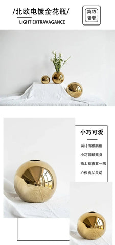 Plating Golden Ball Ceramic Vase Ornaments Crafts Art Hydroponic VasesFlower Pot  Home Decoration Ornament Gift Home Decoration - Ewkiki