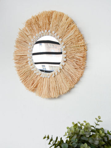 Boho Home Decoration Straw Hand-woven Mirror Wall Decoration Home Decoration Mirrors Bedroom  Macrame Wall Hanging - Ewkiki