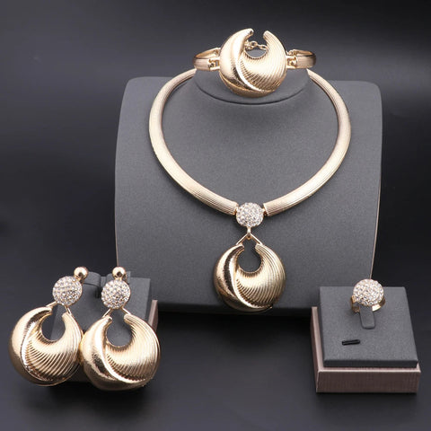 Dubai Jewelry Set For Women Silver Plated Luxury Necklace Earrings Bracelet And Ring Set Jewelry For Wedding Party Trending ﻿ Ewkiki