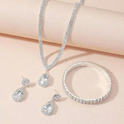 4 Pieces Luxurious Jewelry Set Exquisite Rhinestone Pendant Elegant Women's Crystal Silver Plated Necklace Earrings Bracelet Set Ewkiki