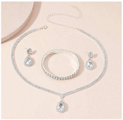 4 Pieces Luxurious Jewelry Set Exquisite Rhinestone Pendant Elegant Women's Crystal Silver Plated Necklace Earrings Bracelet Set Ewkiki