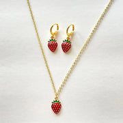 strawberry jewelry necklace earrings set y2k indie jewelry Ewkiki