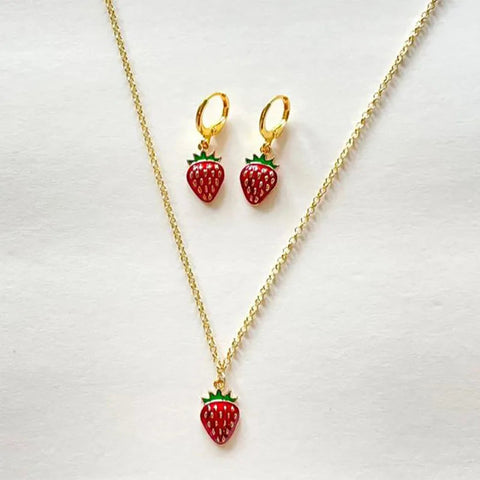 strawberry jewelry necklace earrings set y2k indie jewelry Ewkiki