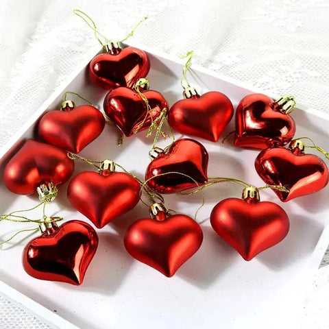 12PCS Love Christmas Tree Pendant Christmas Peach Heart Electroplated Ball Party Wedding Home Decoration Pendant Home Decoration - Ewkiki