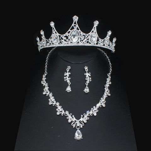 Luxury Bridal Jewelry Sets Women/Girl Gold Color Tiara/Crown Earrings Choker Necklace Bride Jewelry Set Ewkiki