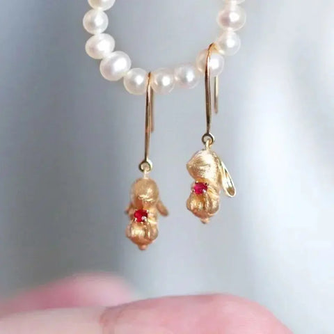 Cute and Exquisite Rabbit Jewelry Sets New in Fun Matte Ancient Gold Craft Earrings for Women Ring Necklace Gifts to Girlfriend Ewkiki