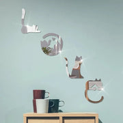 3D LOVE Cat Mirror Wall Sticker Acrylic Paste Home Decoration Cats Wallpaper Bathroom Bedroom Living Door Modern Home Decoration Ewkiki