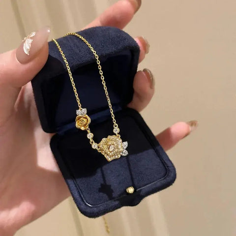 Romantic Sparkling Yellow Rose flower jewelry sets Luxury Exquisite Wedding Engagement inlay Diamond Bracelet Necklace Ring Ewkiki