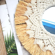 Boho Home Decoration Straw Hand-woven Mirror Wall Decoration Home Decoration Mirrors Bedroom  Macrame Wall Hanging - Ewkiki