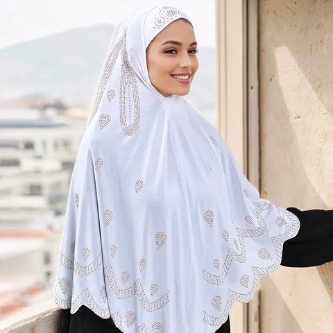 Luxury Ramadan Paisley Diamonds Cotton Jersey Hijab Instant Hijab Women Muslim Scarf With Rhinestone Headscarf Wraps Party Hijab Ewkiki