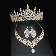 Luxury Bridal Jewelry Sets Women/Girl Gold Color Tiara/Crown Earrings Choker Necklace Bride Jewelry Set Ewkiki