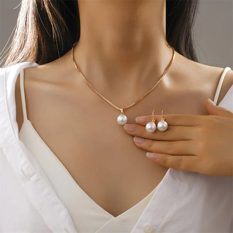 3 Pcs Round Pearl Jewelry Set Of Earring Pendant Necklace For Women Exquisite Fashion Rhinestone Double Wedding Jewelry Set Gift Ewkiki