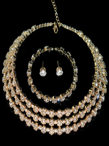 4-piece women's jewelry set with rhinestones, multi-layer collars, earrings, bracelets, wedding party accessories Ewkiki