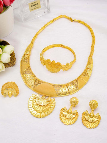 Dubai Jewelry for Women Fashion 24k Gold Plated Jewelry Set Necklace Earrings Accessories Gifts for Party Wedding Ewkiki