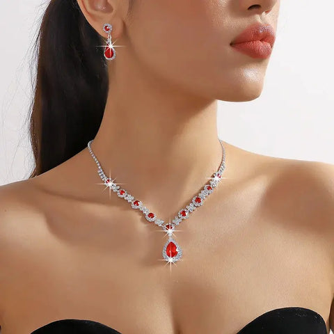2pcs/set Jewelry Sets Women Elegant Waterdrop Rhinestone Pendant Necklace stud Earrings Wedding Dress Bridal Jewelry Set Ewkiki