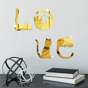 3D LOVE Cat Mirror Wall Sticker Acrylic Paste Home Decoration Cats Wallpaper Bathroom Bedroom Living Door Modern Home Decoration Ewkiki