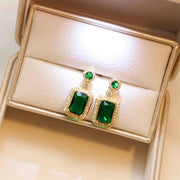 Classic Women's Three-piece Jewelry Set Statement Emerald Ring Fashion Green Zircon Ring Earring Necklace Wedding Jewelry Sets Ewkiki