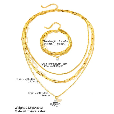 Stainless Steel Jewelry Set Elegant Delicate Pearl Pendant Jewelry Set Luxury Multi-Layer Chain Jewelry Set For Women Jewelry Ewkiki
