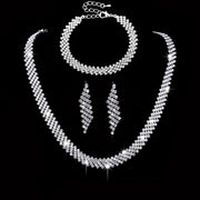 4 Bridal Jewelry Set Rhinestone Necklace Earrings Bracelet Women's Accessories Ewkiki
