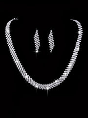 4 Bridal Jewelry Set Rhinestone Necklace Earrings Bracelet Women's Accessories Ewkiki