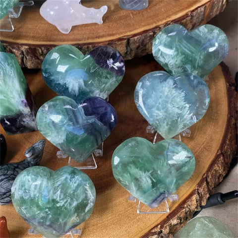 1pc Elegant feather fluorite heart shaped love, home decoration stone, crystal collection decoration, home decoration love stone - Ewkiki