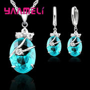 New Fashion Vintage Jewelry Sets For Women 925 Sterling Silver Crystal Stone Pendant Charms Wedding Necklace Hoop Earrings Ewkiki