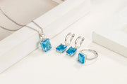 925 Sterling Silver Elegant Jewelry Sets Ring Earrings Necklace For Women Rectangle Geometry Zircon Wedding Accessories Ewkiki