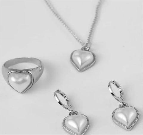 3 Pcs Round Pearl Jewelry Set Of Earring Pendant Necklace For Women Exquisite Fashion Rhinestone Double Wedding Jewelry Set Gift Ewkiki