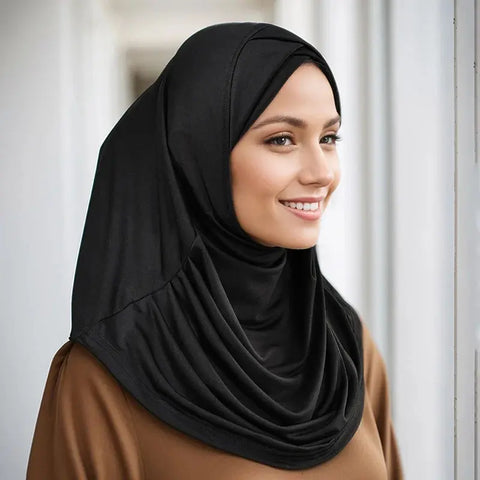 Crossed Forehead Muslim Instant Hijab Women Cotton Hijab Solid Color Crinkle Turban Soft Cotton Hemp Hijab Underscarf Cover Chin Ewkiki